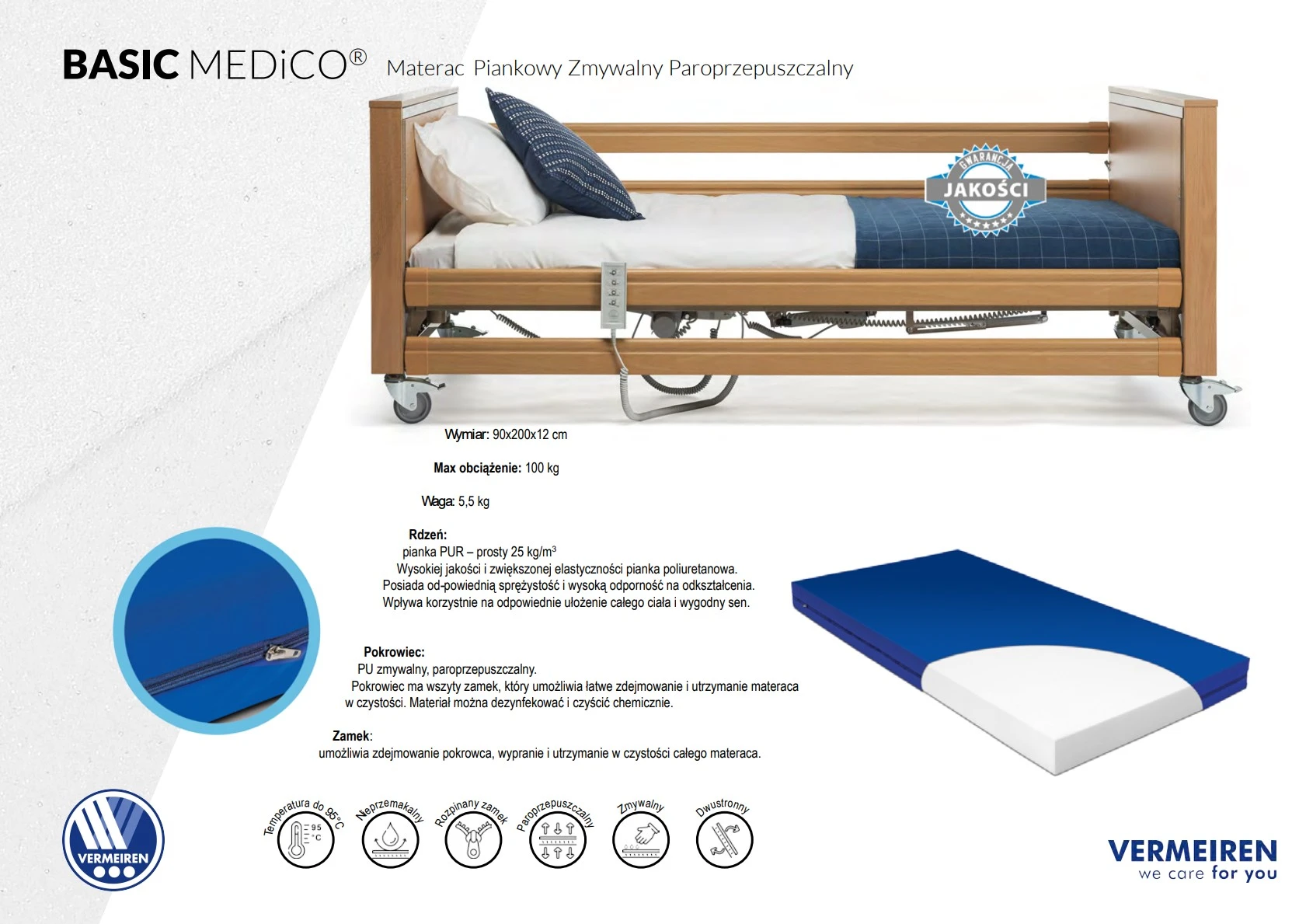 Materac BASIC MEDiCO Vermeiren na łóżku rehabilitacyjnym