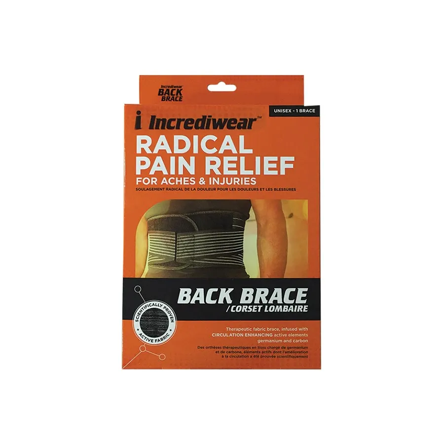 Opakowanie terapeutycznego pasa lędźwiowego Incrediwear z napisem "Radical Pain Relief"